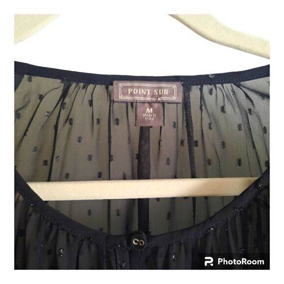 Point Sur Black Sheer Dot Embroidered 3/4 Sleeve Blouse - Picture 2 of 3
